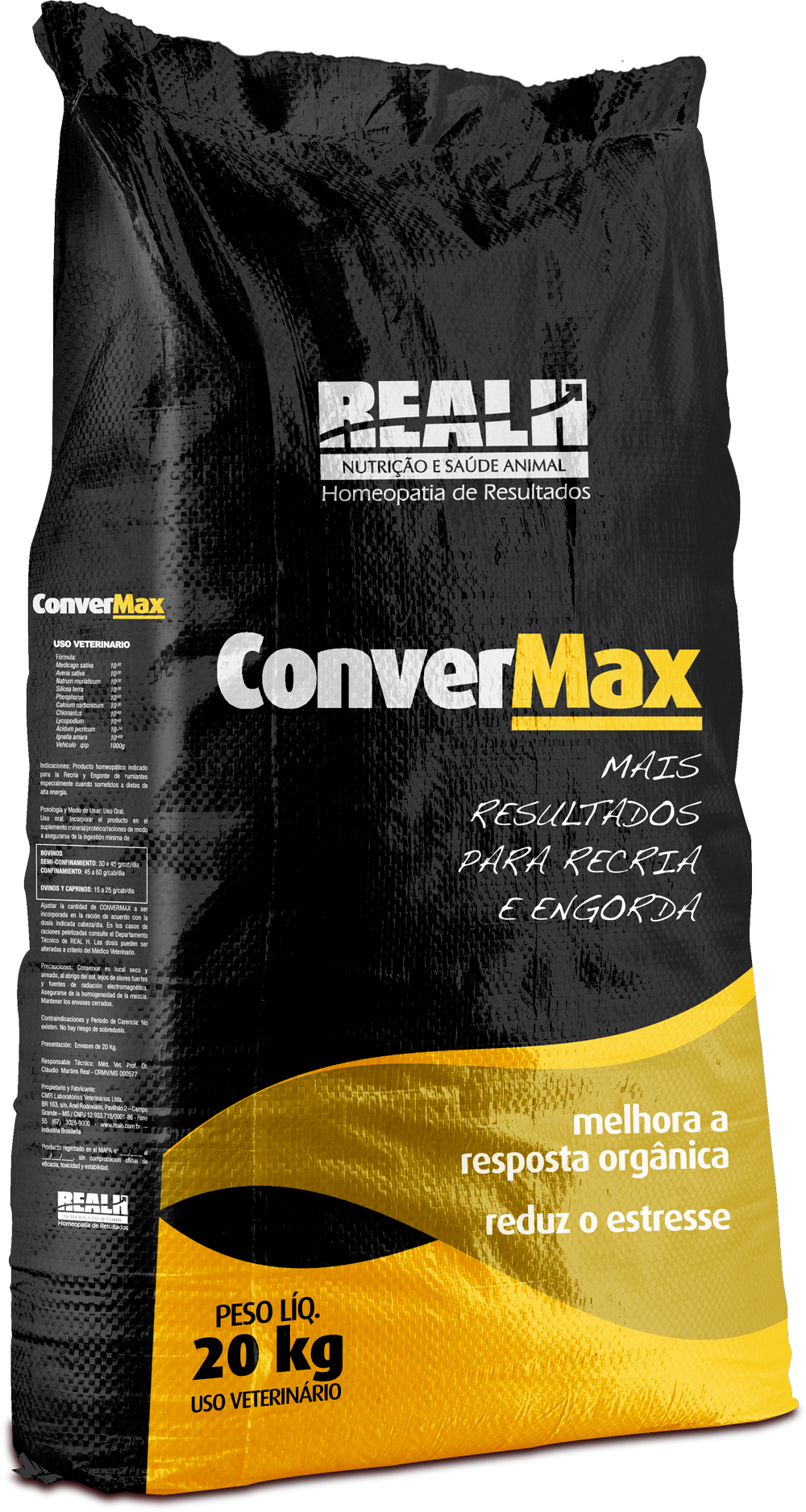 Saco do produto Convermax da RealH. Linha Saúde Animal.